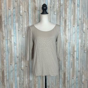 Sarah Pacini 3 L Nude Polka Dot Embossed Round Neck Modal Jersey Top T-Shirt Tee